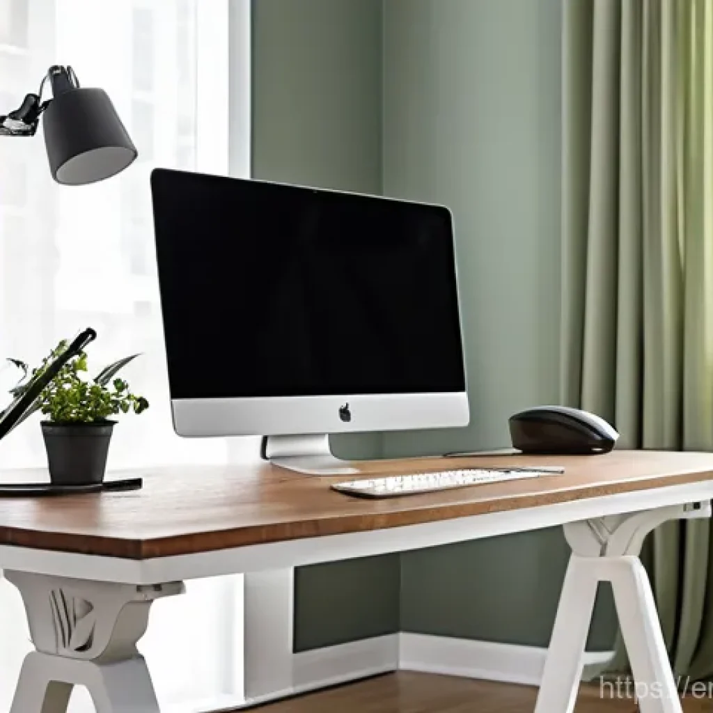 홈 오피스 인테리어 팁 - **Prompt:** A modern, brightly lit home office features a dynamic remote worker (aged 30-45, dressed...