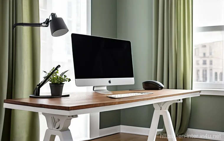 홈 오피스 인테리어 팁 - **Prompt:** A modern, brightly lit home office features a dynamic remote worker (aged 30-45, dressed...