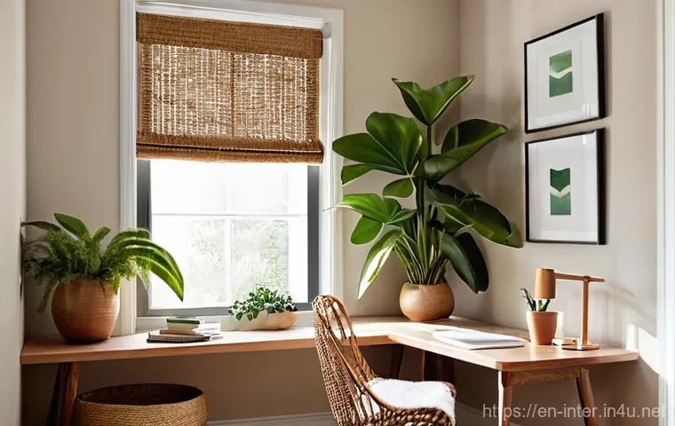 홈 오피스 인테리어 팁 - **Prompt:** A modern, brightly lit home office features a dynamic remote worker (aged 30-45, dressed...