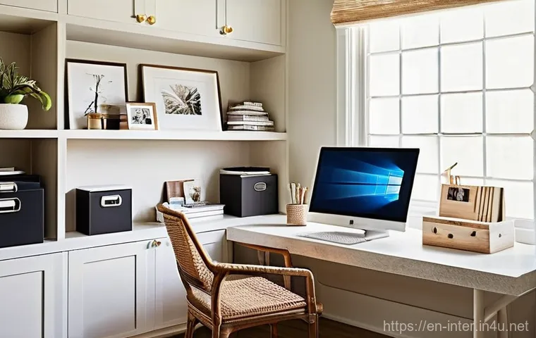 홈 오피스 인테리어 팁 - **Prompt:** A serene and inviting home office corner, emphasizing biophilic design and a warm color ...