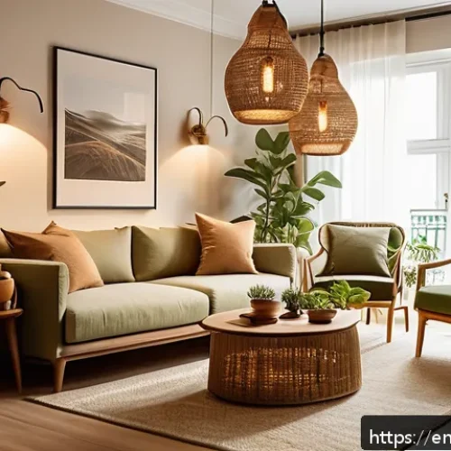 Home 30 카페 분위기 나는 조명 - A cozy living room scene bathed in warm ambient light from multiple light sources: Edison bulbs with...
