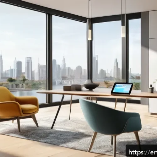 Home 17 3D 인테리어 디자인 프로그램 추천 - A modern interior design studio scene showcasing a designer using a sleek touchscreen tablet with re...